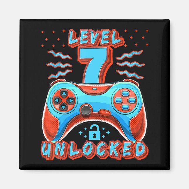 Level 7 Unlocked Video Game 7th Birthday Gamer Boy Magnet (Front)