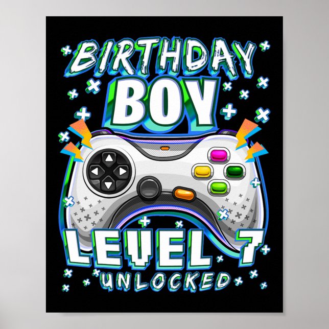 Level 7 Unlocked Video Game 7th Birthday Gamer Boy Poster (Front)