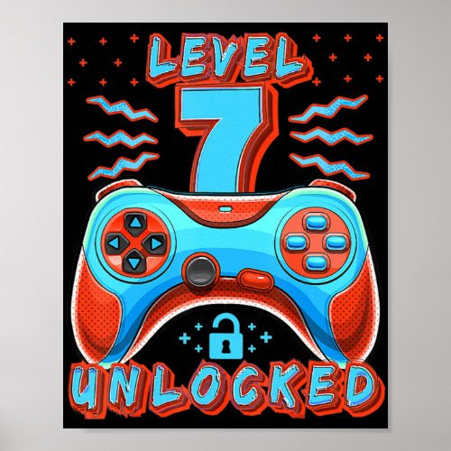 Level 7 Unlocked Video Game 7th Birthday Gamer Boy Poster