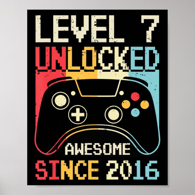 Level 7 Unlocked Video Game 7th Birthday Gamer Boy Poster (Front)