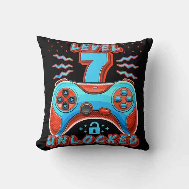 Level 7 Unlocked Video Game 7th Birthday Gamer Boy Throw Pillow (Front)