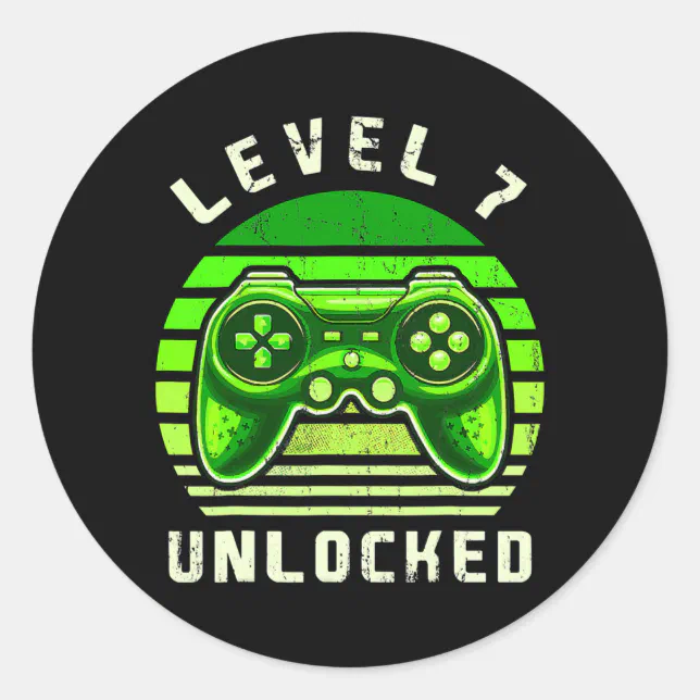 Level 7 Unlocked Video Game 7th Birthday Gamer Classic Round