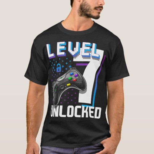 Level 7 Unlocked Video Game 7th Birthday Gamer Gif T_Shirt