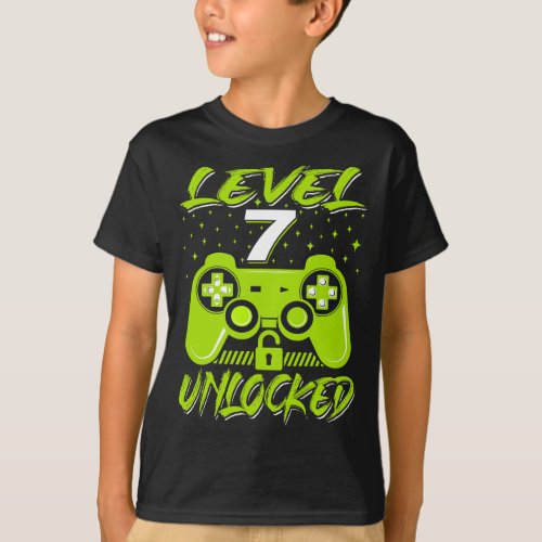 Level 7 Unlocked Video Game 7th Birthday Gamer Gif T_Shirt