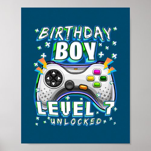 Level 7 Unlocked Video Game 7th Birthday Gamer Poster