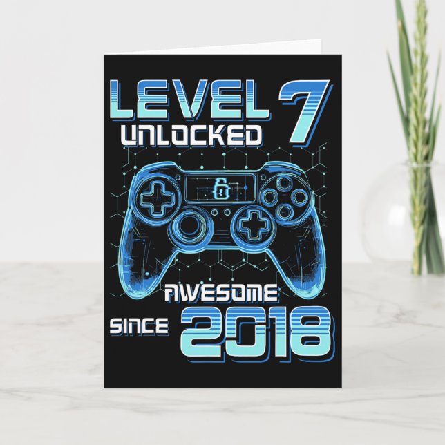 Level 7 Unlocked Video Game Party 7th Birthday Gam Card (Front)