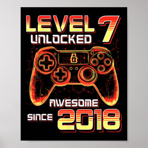 Level 7 Unlocked Video Game Party 7th Birthday Gam Poster