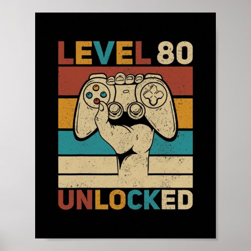 Level 80 Unlocked 80th Birthday 80 Years Old Poster