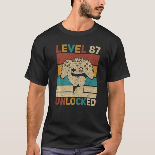 Level 87 Unlocked 87th Birthday 87 Years Old Gamer T-Shirt (Front)