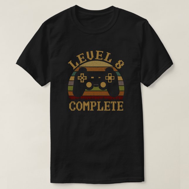 Level 8 Complete 8th Anniversary Video Gamer T-Shirt (Design Front)