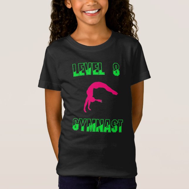 Level 8 Gymnast Neon Pink and Green T-Shirt (Front)