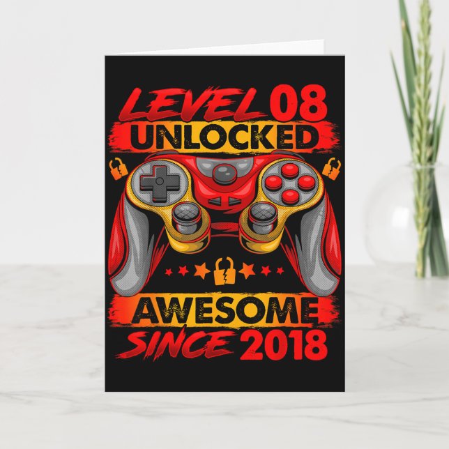 Level 8 Unlocked 8 Year Old Boys 8th Birthday Boy  Card (Front)