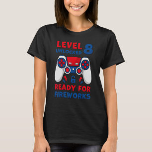 Level 8 Unlocked 8th Birthday Game 4th Of July Boy T-Shirt