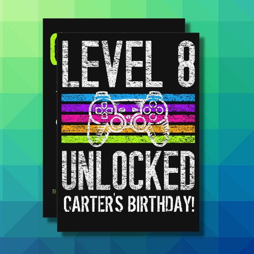 Level 8 Unlocked 8th Birthday Personalized Gamer Invitation