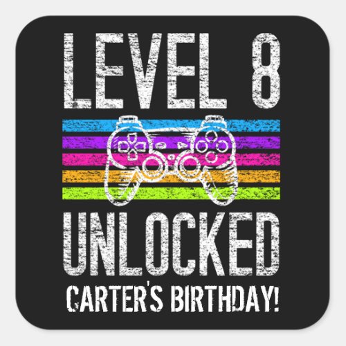 Level 8 Unlocked 8th Birthday Personalized Gamer Square Sticker