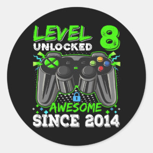 Level 8 Unlocked Awesome 2014 Video Game 8th Classic Round Sticker