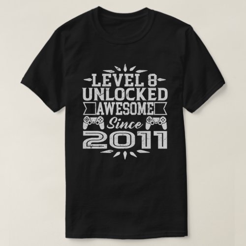 Level 8 Unlocked Awesome Since 2011 8th Birthday T_Shirt