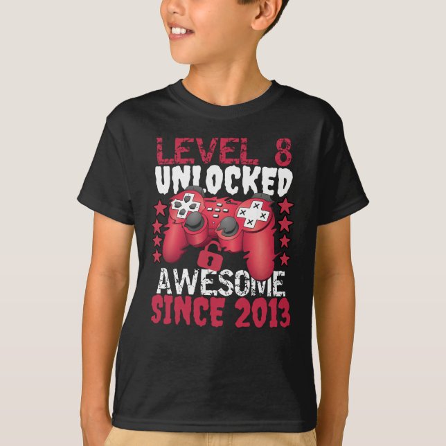 Level 8 Unlocked Awesome Since 2013 T-Shirt (Front)