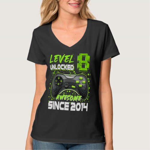 Level 8 Unlocked Awesome Since 2014 8th Birthday B T_Shirt