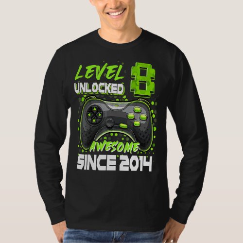 Level 8 Unlocked Awesome Since 2014 8th Birthday B T_Shirt