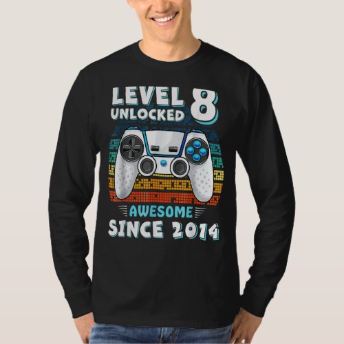 Level 8 Unlocked Awesome Since 2014 8th Birthday G T_Shirt