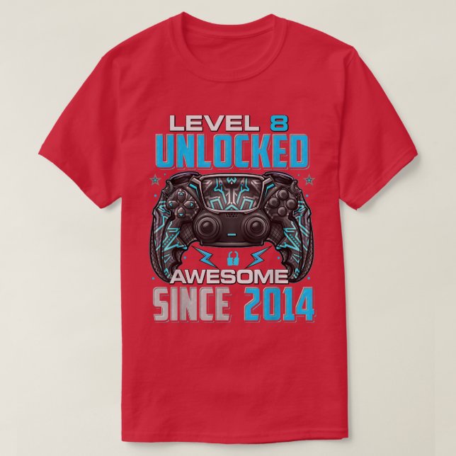 Level 8 Unlocked Awesome Since 2014 8th Birthday G T-Shirt (Design Front)