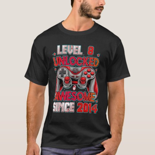 Level 8 Unlocked Awesome Since 2014 8th Birthday G T_Shirt