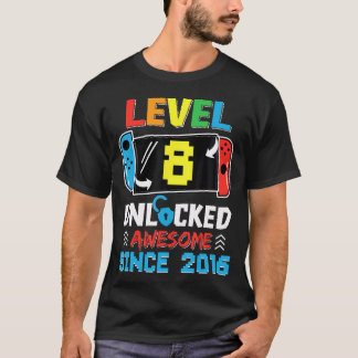 Level 8 Unlocked Awesome Since 2016 Video Game Bir T-Shirt