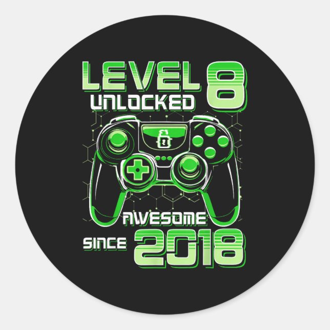 Level 8 Unlocked Awesome Since 2018 8th Birthday G Classic Round Sticker (Front)