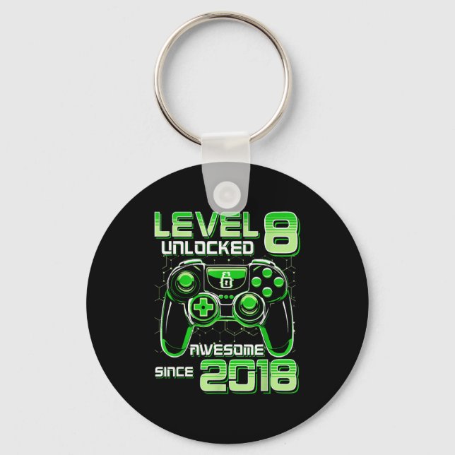 Level 8 Unlocked Awesome Since 2018 8th Birthday G Keychain (Front)
