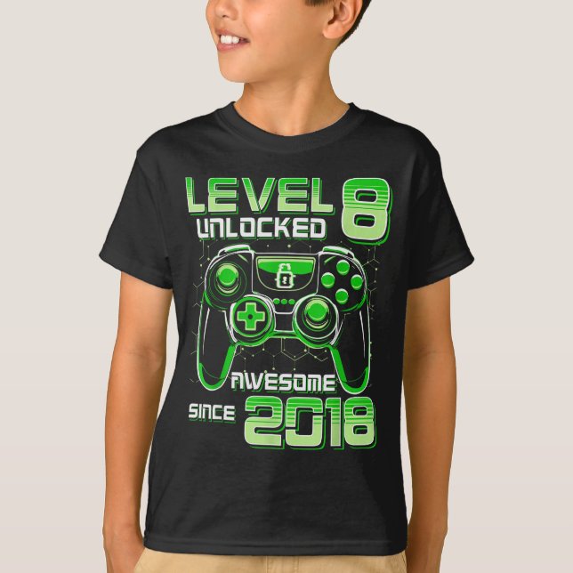 Level 8 Unlocked Awesome Since 2018 8th Birthday G T-Shirt (Front)