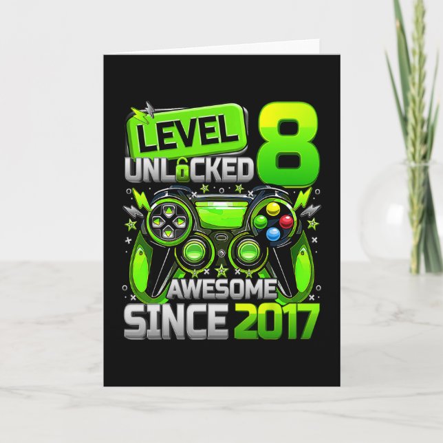 Level 8 Unlocked Awesome Since 8th Birthday Gaming Card (Front)