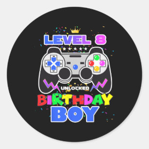 Level 8 Unlocked Birthday Boy Video Game 8th Birth Classic Round Sticker