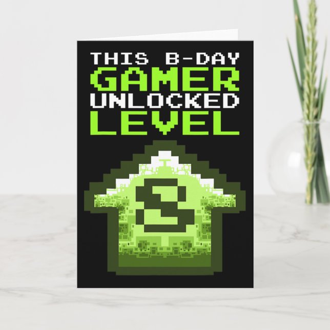 Level 8 Unlocked Birthday Video Game 8th Birthday  Card (Front)