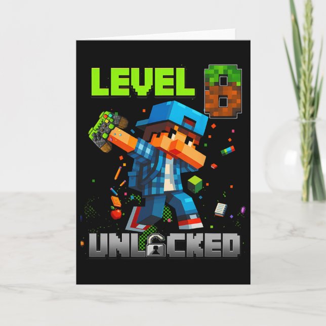 Level 8 Unlocked Funy Birthday Boy Pixel Gamer 8th Card (Front)