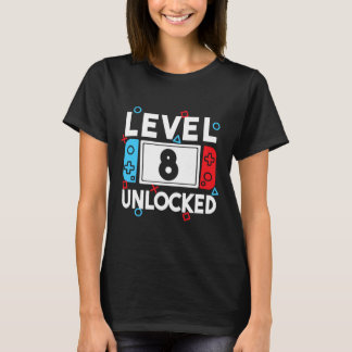Level 8 Unlocked Gamer 8th Birthday Video Game Boy T-Shirt