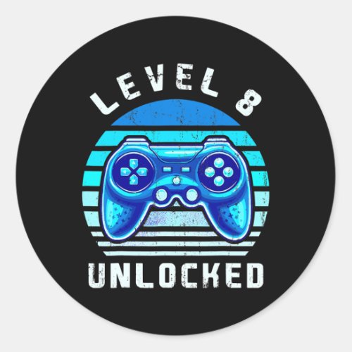Level 8 Unlocked Video Game 8th Birthday Gamer Classic Round Sticker