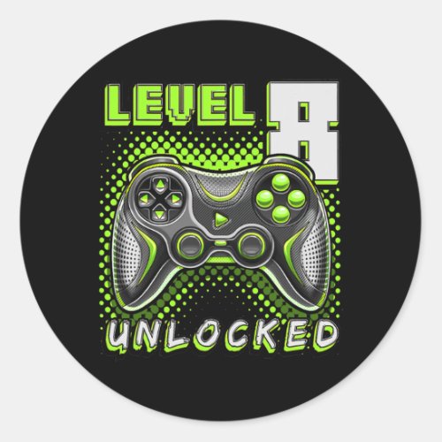 Level 8 Unlocked Video Game 8th Birthday Gamer Classic Round Sticker