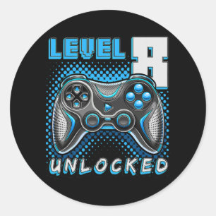 Level 8 Unlocked Video Game 8th Birthday Gamer Classic Round Sticker