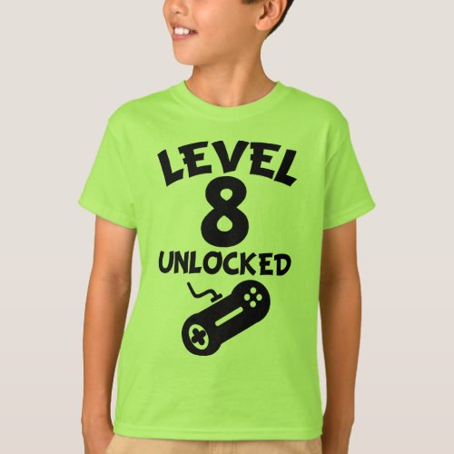 Level 8 Unlocked Video Games 8th Birthday T_Shirt