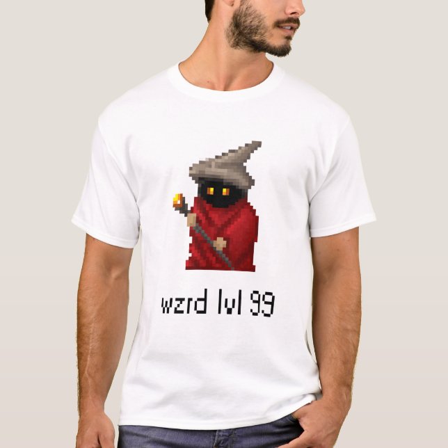 Level 99 Wizard Pixel Art T-Shirt (Front)