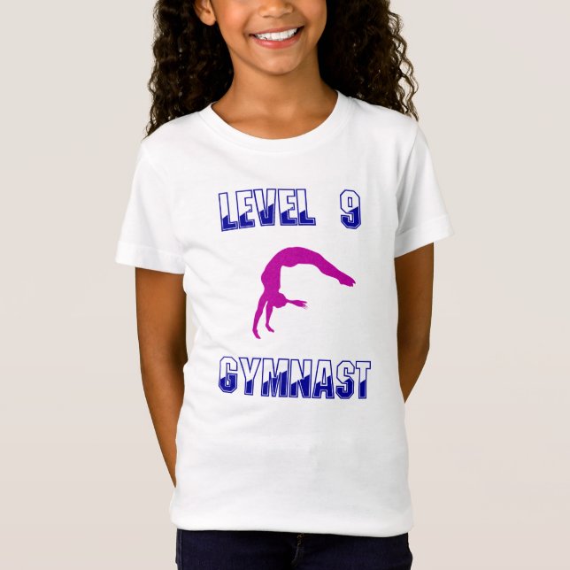 Level 9 Gymnast Blue and Magenta Gymnastics T-Shirt (Front)