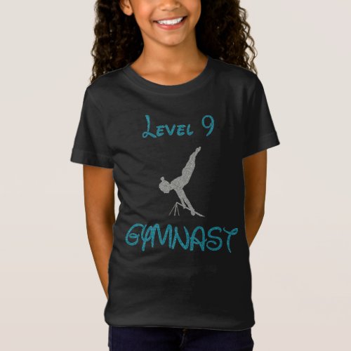 Level 9 Gymnast Fancy Font Glitter T_Shirt