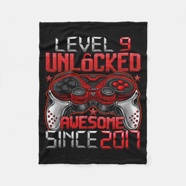 Level 9 Unlocked 9 Year Old For Boys 9th Birthday  Fleece Blanket (Front)