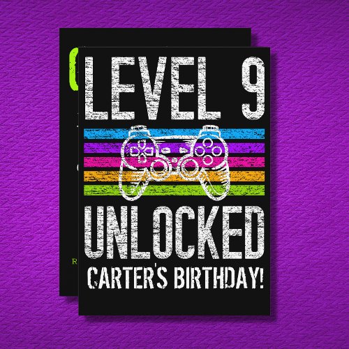 Level 9 Unlocked 9th Birthday Personalized Gamer Invitation