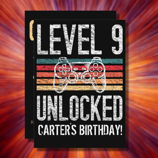 Level 9 Unlocked 9th Birthday Personalized Invitation (Creator Uploaded)