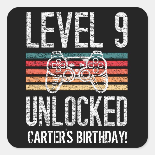 Level 9 Unlocked 9th Birthday Personalized Square Sticker (Front)