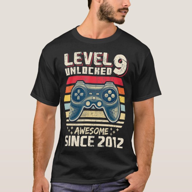 Level 9 Unlocked Awesome 2012 Video Game 9th Birth T-Shirt (Front)