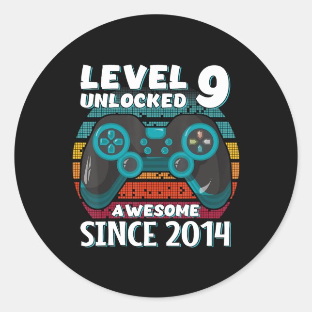 Level 9 Unlocked Awesome 2014 Video Game 9th Birth Classic Round Sticker (Front)