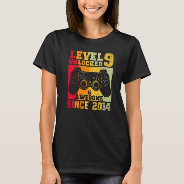Level 9 Unlocked Awesome 2014 Video Game 9th Birth T-Shirt (Front)
